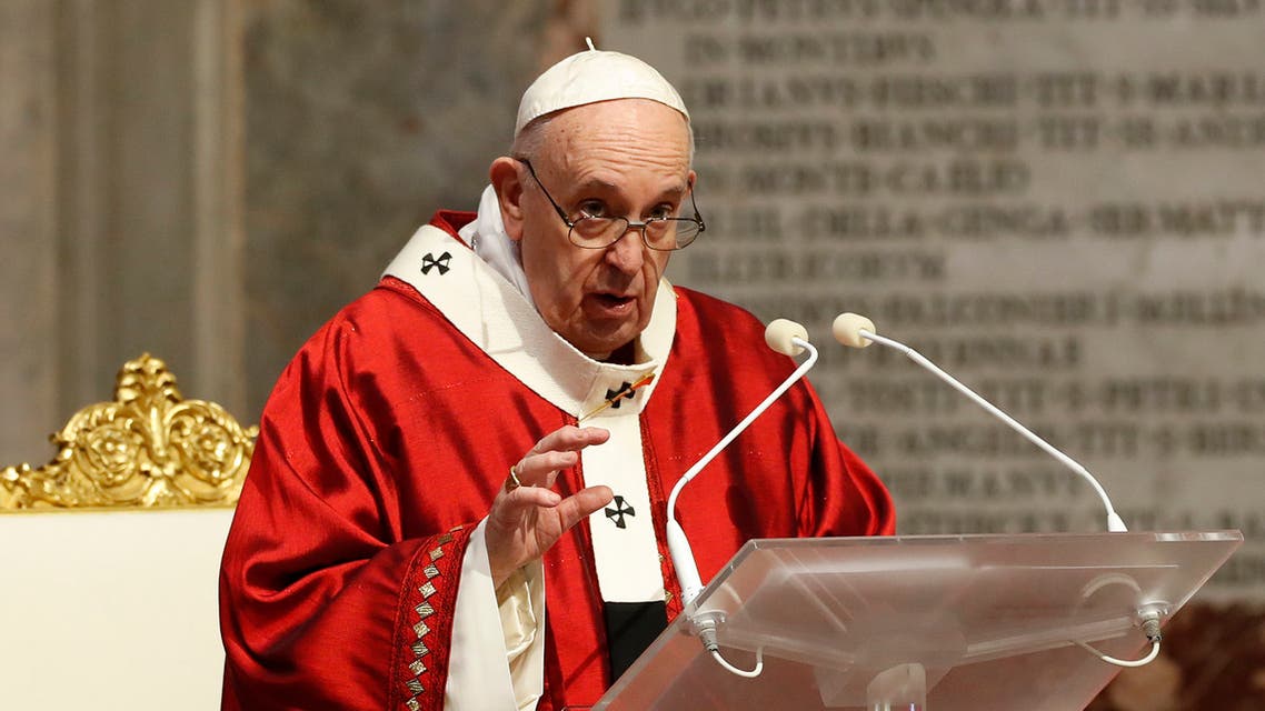 Pope Francis celebrates Mass in St. Peter's Basilica at the Vatican on May 31, 2020. (AP)