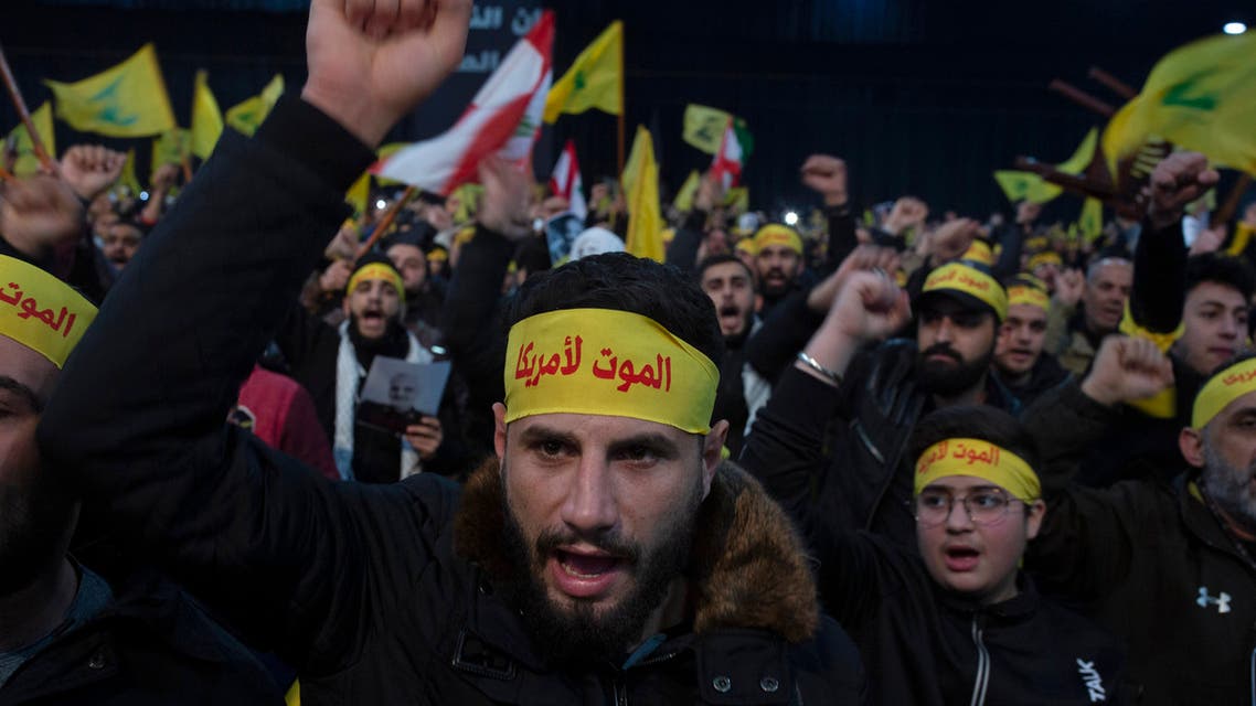 Supporters of Hezbollah chant slogans in a southern suburb of Beirut, Lebanon. The headbands read, Death to America. (File Photo: AP)