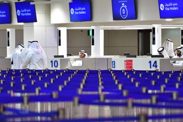 A picture taken on September 14, 2017 shows passport control counters at Dubai's International Airport. (AFP)