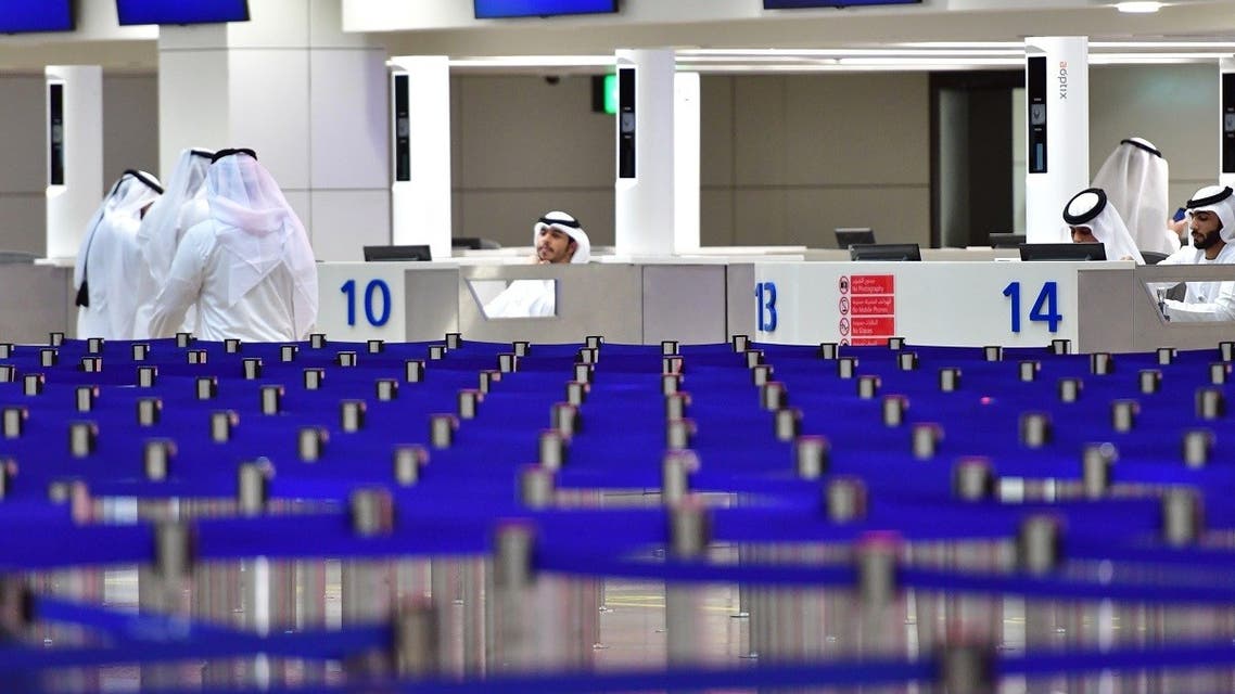 A picture taken on September 14, 2017 shows passport control counters at Dubai's International Airport. (AFP)