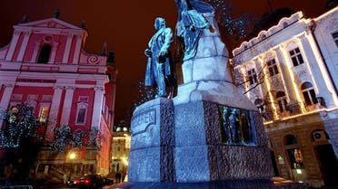 A file photo of the monument of Slovenia's national hero France Presern is seen in center of the capital of Ljubljana. (AFP)