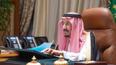 Saudi Arabia's King Salman during a virtual meeting with the Saudi Cabinet on June 9, 2020. (SPA)