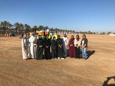 The SaudiVax team on the land where the first biological manufacturing center in the Middle East will be built, on the campus of KAUST, in January 2020. (Supplied)