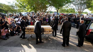 The casket of George Floyd is removed after a public visitation for Floyd at the Fountain of Praise church, Monday, June 8, 2020, in Houston, U.S. David J. Phillip/Pool via REUTERS