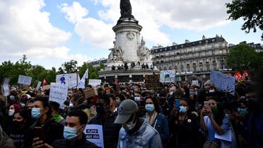 People gather in place de la Republique in Paris, on June 9, 2020, during a demonstration against racism and police brutality in the wake of the death of George Floyd. (AFP)