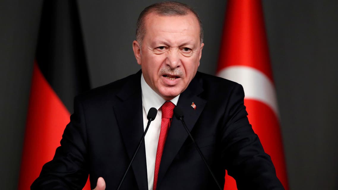 Turkish President Erdogan attends a news conference in Istanbul on January 24, 2020. (Reuters)