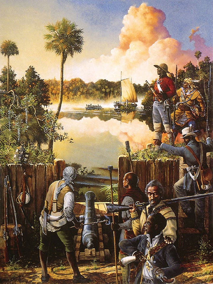 لوحة تجسد عددا من المقاتلين من ذوي الأصول الأفريقية بمعركة نيغرو فورت