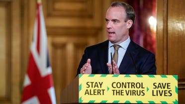 Britain's Secretary of State for Foreign Affairs Dominic Raab speaks at the daily digital news conference on the coronavirus disease (COVID-19) outbreak, at 10 Downing Street in London, Britain May 18, 2020. Andrew Parsons/10 Downing Street/Handout via REUTERS THIS IMAGE HAS BEEN SUPPLIED BY A THIRD PARTY. IMAGE CAN NOT BE USED FOR ADVERTISING OR COMMERCIAL USE. THE IMAGE CAN NOT BE ALTERED IN ANY FORM. NO RESALES. NO ARCHIVES.
