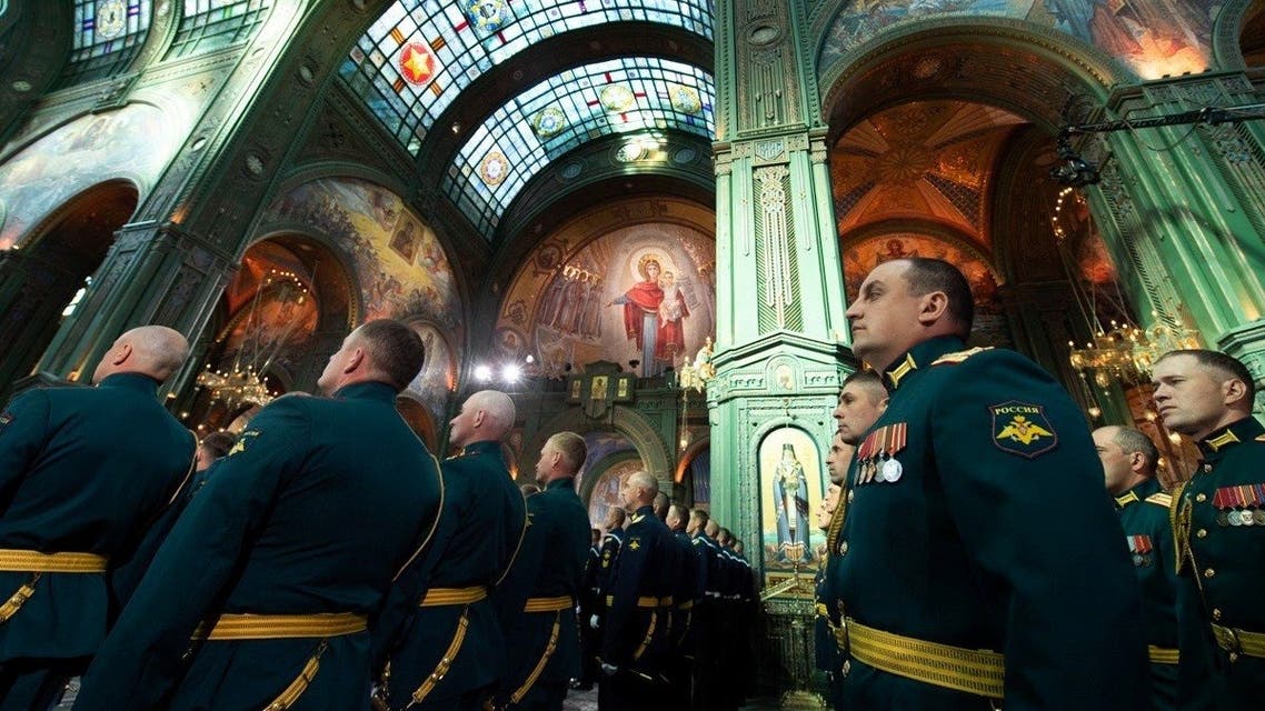 Army officers attend a service consecrating the new Resurrection of Christ Cathedral, the main Russian Orthodox Cathedral of Russian Armed Forces, outside Moscow, Russia June 14, 2020. (Reuters)