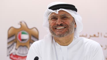 Emirati Minister of State for Foreign Affairs Anwar Gargash speaks to journalists in Dubai, United Arab Emirates on June 18, 2018. (AP)