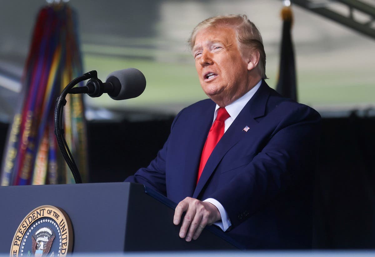 Donald Trump delivers the commencement address at the 2020 United States Military Academy Graduation Ceremony at West Point, New York, US, June 13, 2020. (Reuters)