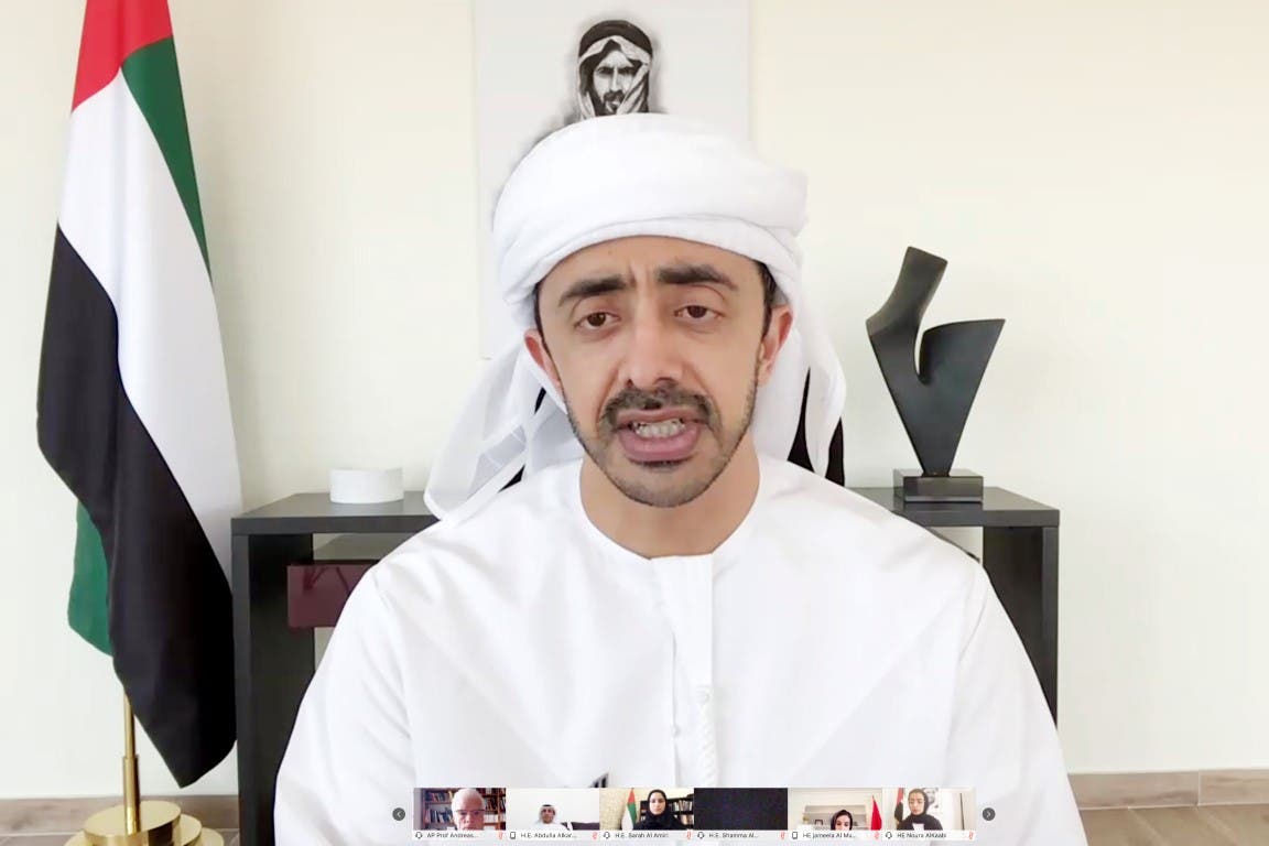 UAE Minister of Foreign Affairs Sheikh Abdullah bin Zayed Al Nahyan during the virtual meeting on education. (WAM)