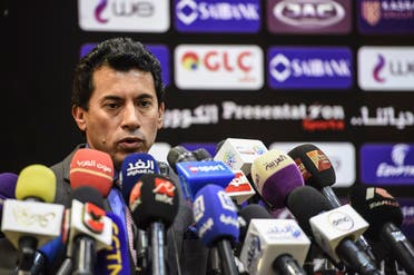 Ashraf Sobhi, Egypt’s Ministers of Youth and Sport, speaks during a press conference at the headquarters of the Egyptian Football Association in Cairo, on January 13, 2019. (AFP)