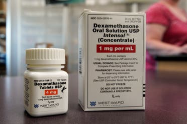 Packages of Dexamethasone are displayed in a pharmacy, Tuesday, June 16, 2020, in Omaha, Nebraska. (AP)