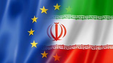 Europe and Iran flag stock photo