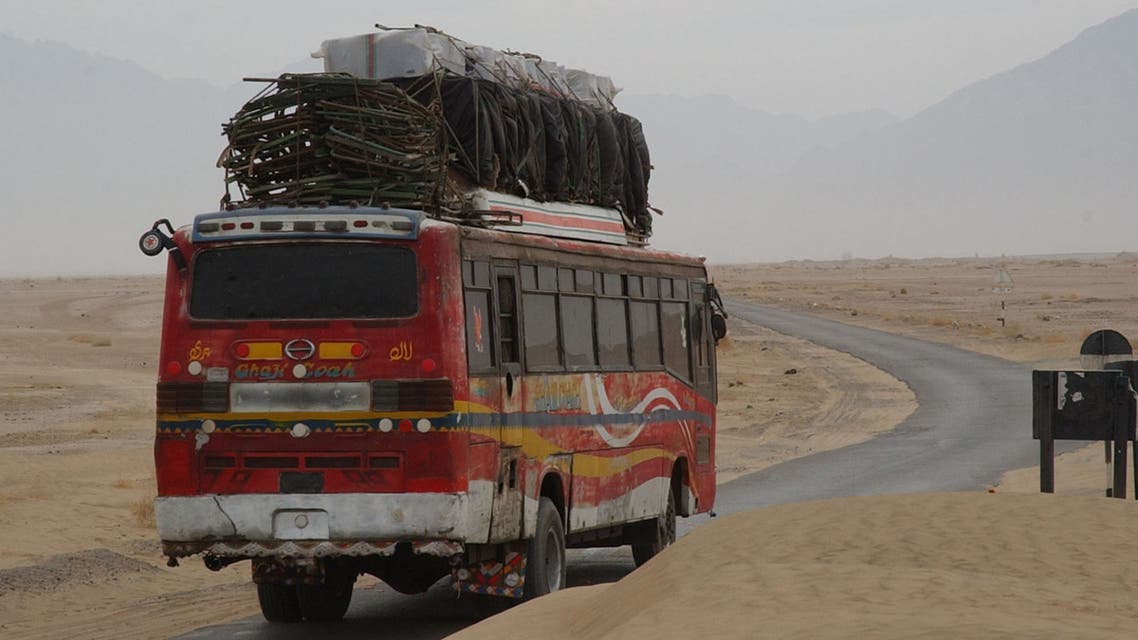 A Pakistani bus coming from Pakistan-Iranian border post Taftan on its way to Quetta on February 1, 2006. (AP)