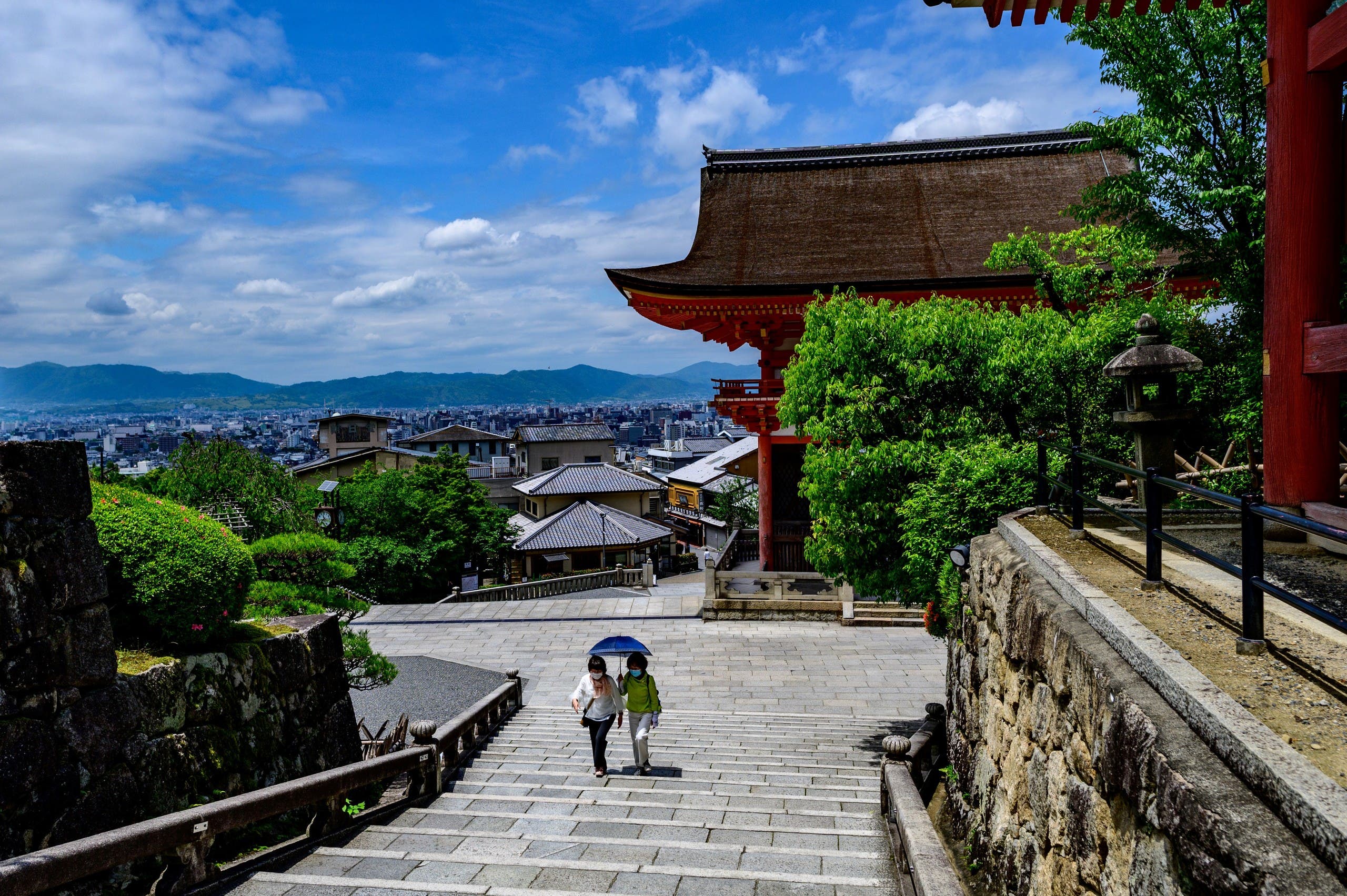 Visitors at the Kiyomizu temple, a UNESCO site near Kyoto, Japan, May 22, 2020. (AFP)