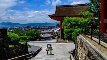Visitors at the Kiyomizu temple, a UNESCO site near Kyoto, Japan, May 22, 2020. (AFP)