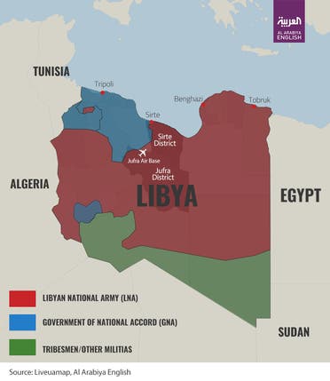 A map of territorial control in Libya as of June 22, 2020.