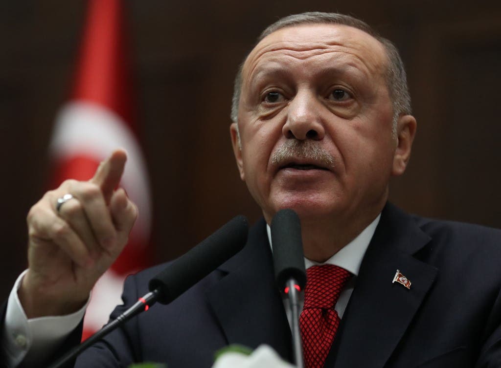 Turkish President Recep Tayyip Erdogan gives a speech in Ankara, on January 14, 2020. (AFP)
