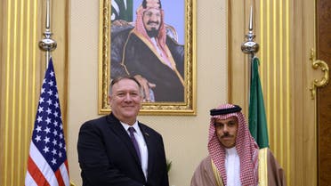 U.S. Secretary of State Mike Pompeo shakes hands with Saudi Foreign Minister Faisal Bin Farhan al-Saud at the Royal Court in Riyadh, Saudi Arabia February 20, 2020. Andrew Caballero-Reynolds/Pool via REUTERS