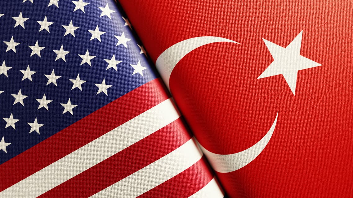 American And Turkish Flag Pair stock photo