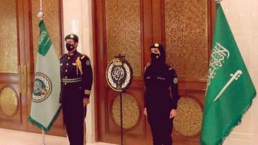 A Saudi female Royal Guard stands beside her colleague in an undated photo. (Twitter)