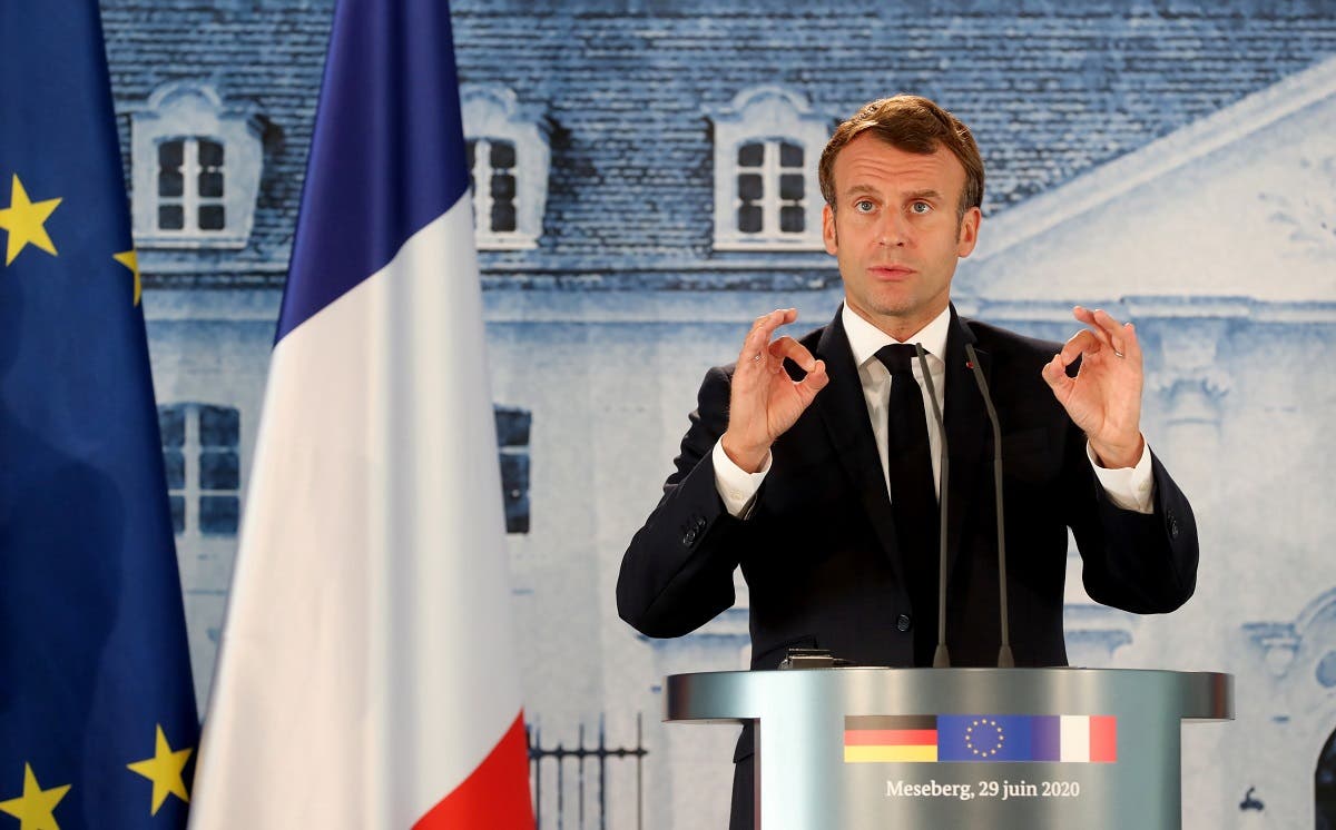 French President Emmanuel Macron at Meseberg castle. (Reuters)