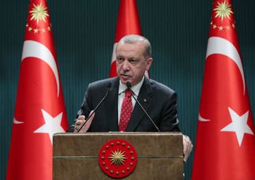 Turkish President Recep Tayyip Erdogan speaks in Ankara on June 9, 2020. (AP)