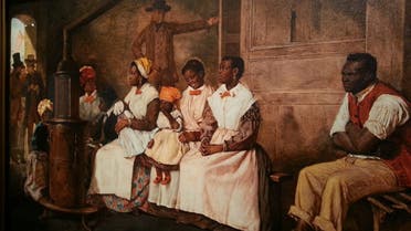 لوحة تجسد أحد أسواق العبيد بأميركا قديما
