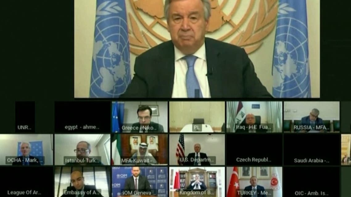 A screengrab from a video on the virtual UN donor conference on Syria, in Brussels, on June 30, 2020 . (Reuters)