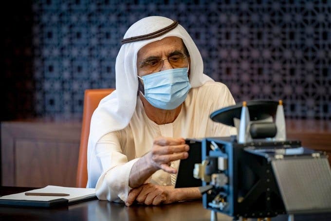 Sheikh Mohammed bin Rashid Al Maktoum reviewing the final preparations of the Hope Probe, scheduled to launch to Mars on July 15. (Twitter/via @DXBMediaOffice)