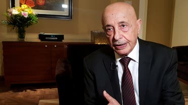 Aguila Saleh, Head of East Libya Parliament, speaks during an interview with Reuters in Cairo, Egypt June 12, 2019. Picture taken June 12, 2019. REUTERS/Mahmoud Mourad