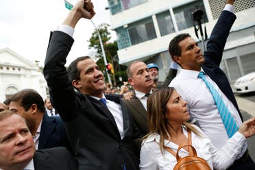 Opposition leader Juan Guaido leaves the National Assembly after initially blocked by National Guard from entering, in Caracas, Venezuela on Jan. 7, 2020. (AFP)