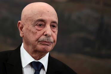 Libya's parliament speaker Aguila Saleh, looks on during a joint statement with Greek parliament speaker Konstantinos Tasoulas and Greek Foreign Minister Nikos Dendias (not pictured) following their meeting, at the parliament in Athens, Greece December 12, 2019. (File photo: Reuters)