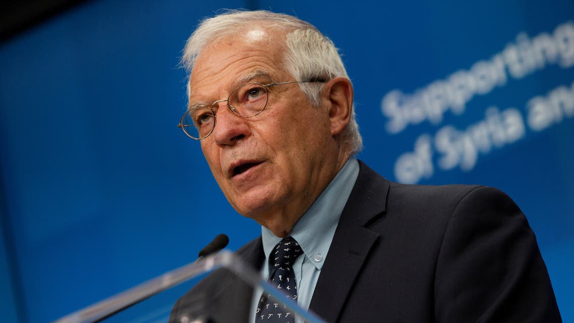 European Union Foreign Policy Chief Josep Borrell speaks during a news conference after a meeting Supporting the future of Syria and the Region, in videoconference format, at the European Council building in Brussels, Belgium June 30, 2020. Virginia Mayo/Pool via REUTERS