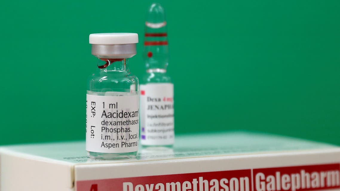 FILE PHOTO: An ampoule of Dexamethasone is seen during the coronavirus disease (COVID-19) outbreak in this picture illustration taken June 17, 2020. REUTERS/Yves Herman/File Photo