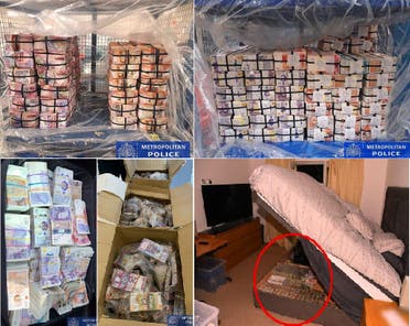 قسم من 10 صور وزعتها وكالة الجرائم البريطانية، لما تم مصادرته من مال نقدي في المداهمات