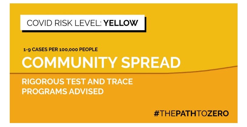 The COVID-19 yellow risk level map developed by Harvard’s Global Health Institute and Edmond J. Safra Center for Ethics. (Screengrab)