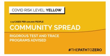 The COVID-19 yellow risk level map developed by Harvard’s Global Health Institute and Edmond J. Safra Center for Ethics. (Screengrab)