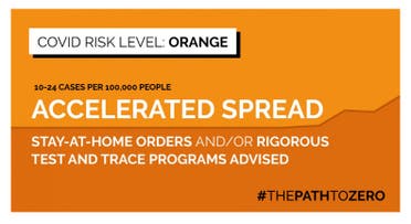 The COVID-19 orange risk level map developed by Harvard’s Global Health Institute and Edmond J. Safra Center for Ethics. (Screengrab)