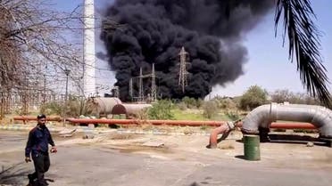 A power plant in the southwestern Iranian city of Ahwaz catches fire following an explosion. (Screengrab)