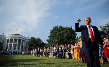 US President Donald Trump thrusts his fist as he arrives on the White House South Lawn to host a 4th of July 2020 Salute to America to celebrate the US Independence Day holiday at the White House in Washington, US. (Reuters)