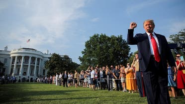 US President Donald Trump thrusts his fist as he arrives on the White House South Lawn to host a 4th of July 2020 Salute to America to celebrate the US Independence Day holiday at the White House in Washington, US. (Reuters)