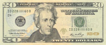 ورقة نقدية بقيمة 20 دولارا عليها صورة الرئيس أندرو جاكسون