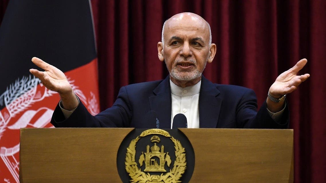 Afghan President Ashraf Ghani gestures as he speaks during a press conference at the presidential palace in Kabul on March 1, 2020. (AFP)