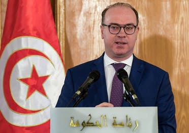 Fakhfakh speaks during the government handover ceremony in Carthage, Tunis, February 28, 2020. (AFP)