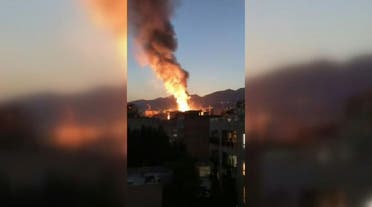 An image grab from footage obtained from the state-run Iran Press news agency on June 30, 2020, shows footage of a powerful explosion at a clinic in northern Tehran. (AFP via Iran Press)