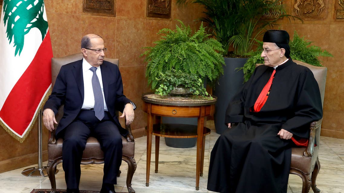 A handout picture provided by the Lebanese photo agency Dalati and Nohra on November 9, 2017, shows Lebanese President Michel Aoun meeting with Lebanon's Cardinal Mar Bechara Boutros al-Rai. (AFP)