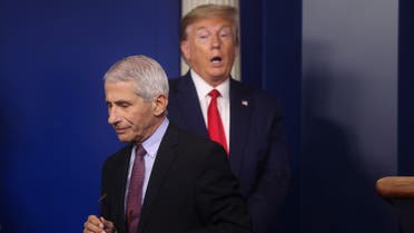 President Donald Trump reacts as Dr. Anthony Fauci steps away from the podium at a coronavirus briefing at the White House in Washington, April 22, 2020. (File Photo: Reuters)